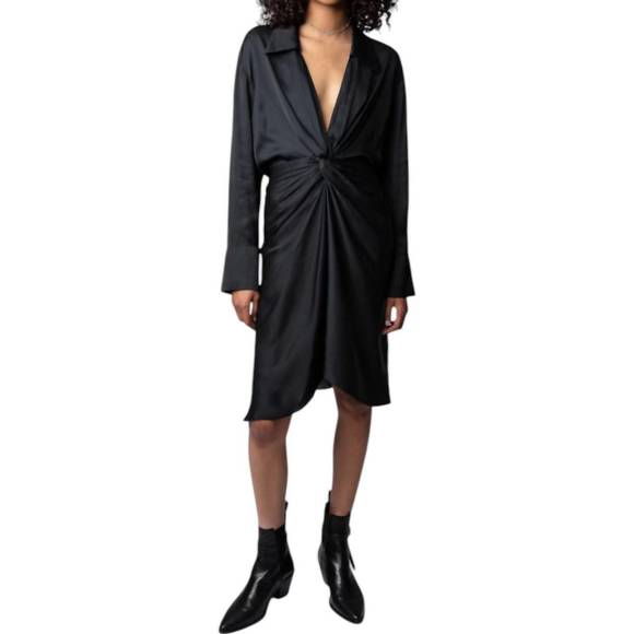 NEW ZADIG & VOLTAIRE rozo satin twist dress in noir - Picture 1 of 5
